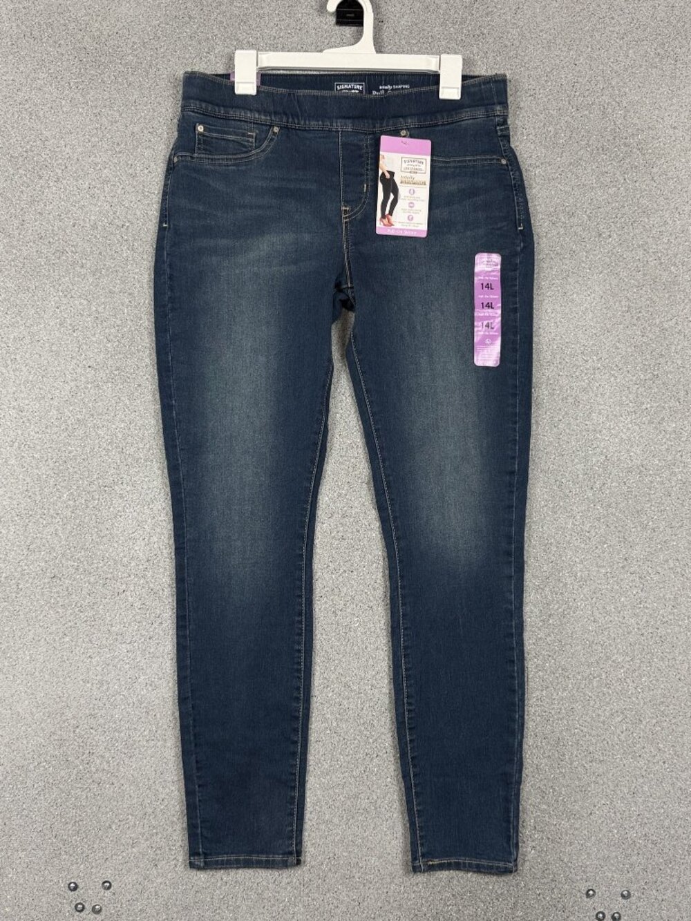 Signature Levi Strauss Womens Pull-On Skinny Jeans 14L Long 32 Inseam Dark Wash